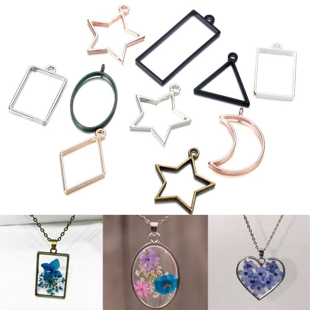 Resin Pigment Set - 14Pcs/Lot Mixed Style Geometric Hollow Metal