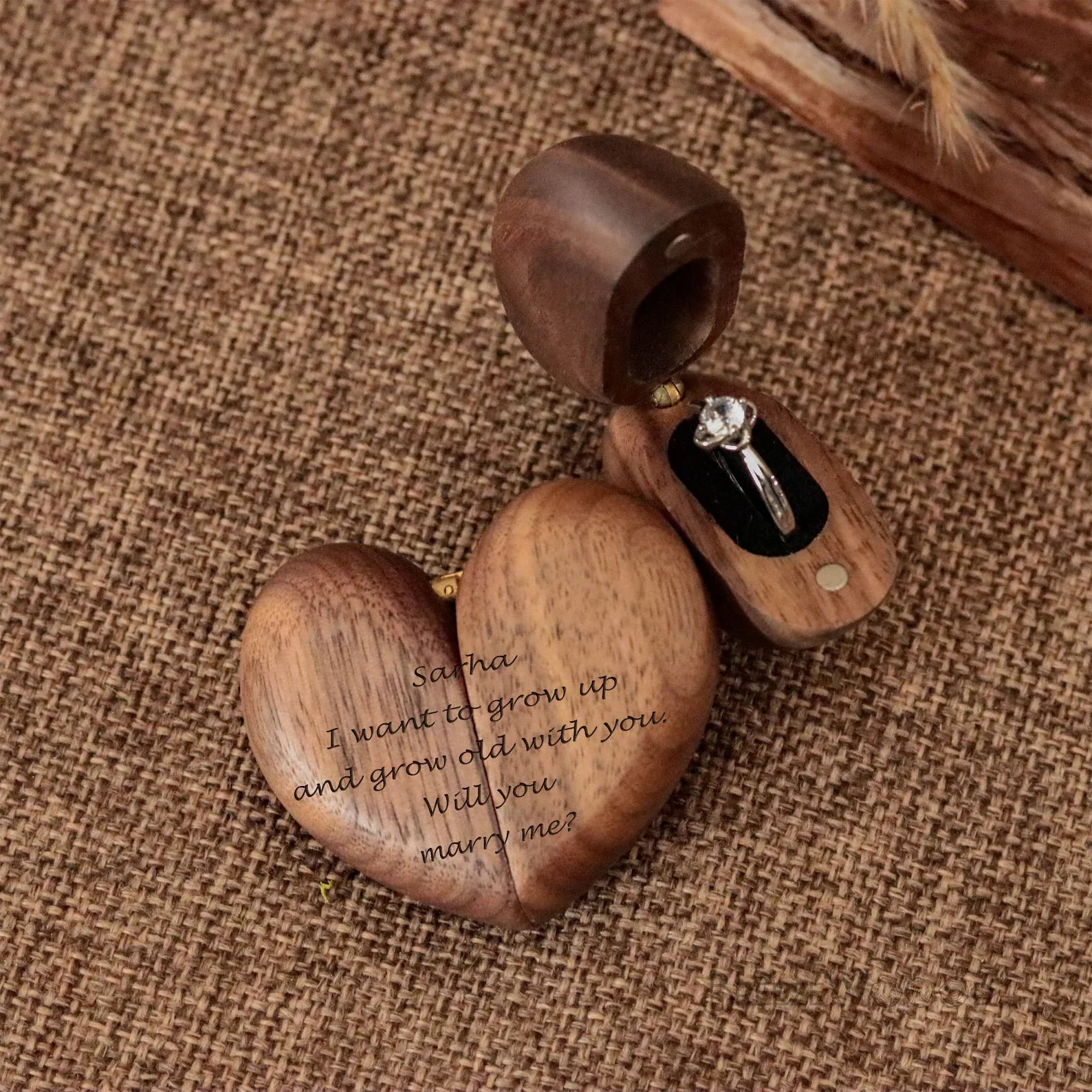 Wood Ring Blank - Romantic Heart - Shaped Wooden Wedding