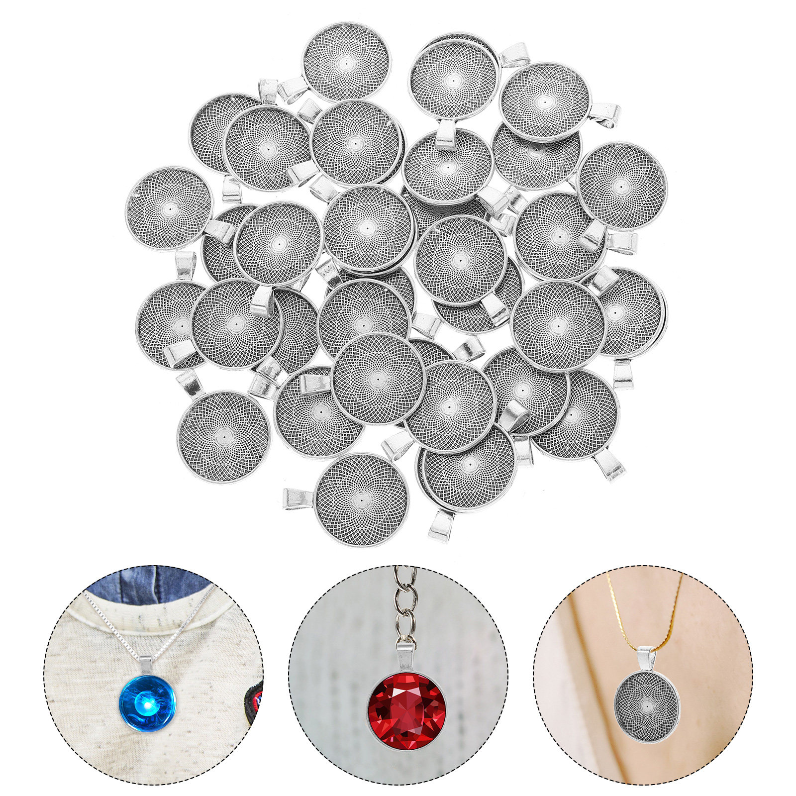 Resin Crafts - 40Pcs Round Pendant Bezels Flat Tray