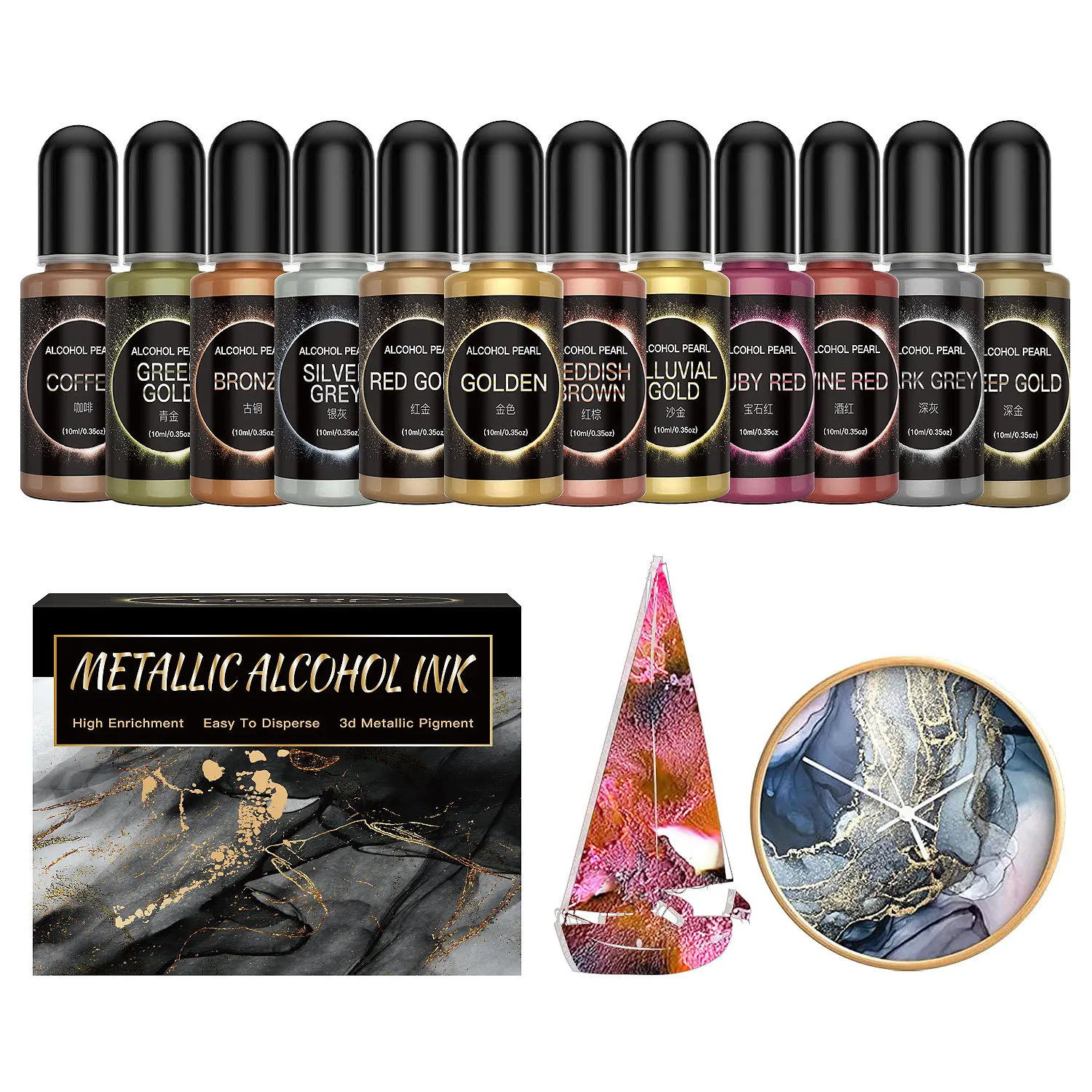 12PCS Metal Resin Pigment 10ml – Resin Dye Alcohol Bewertung und Preis
