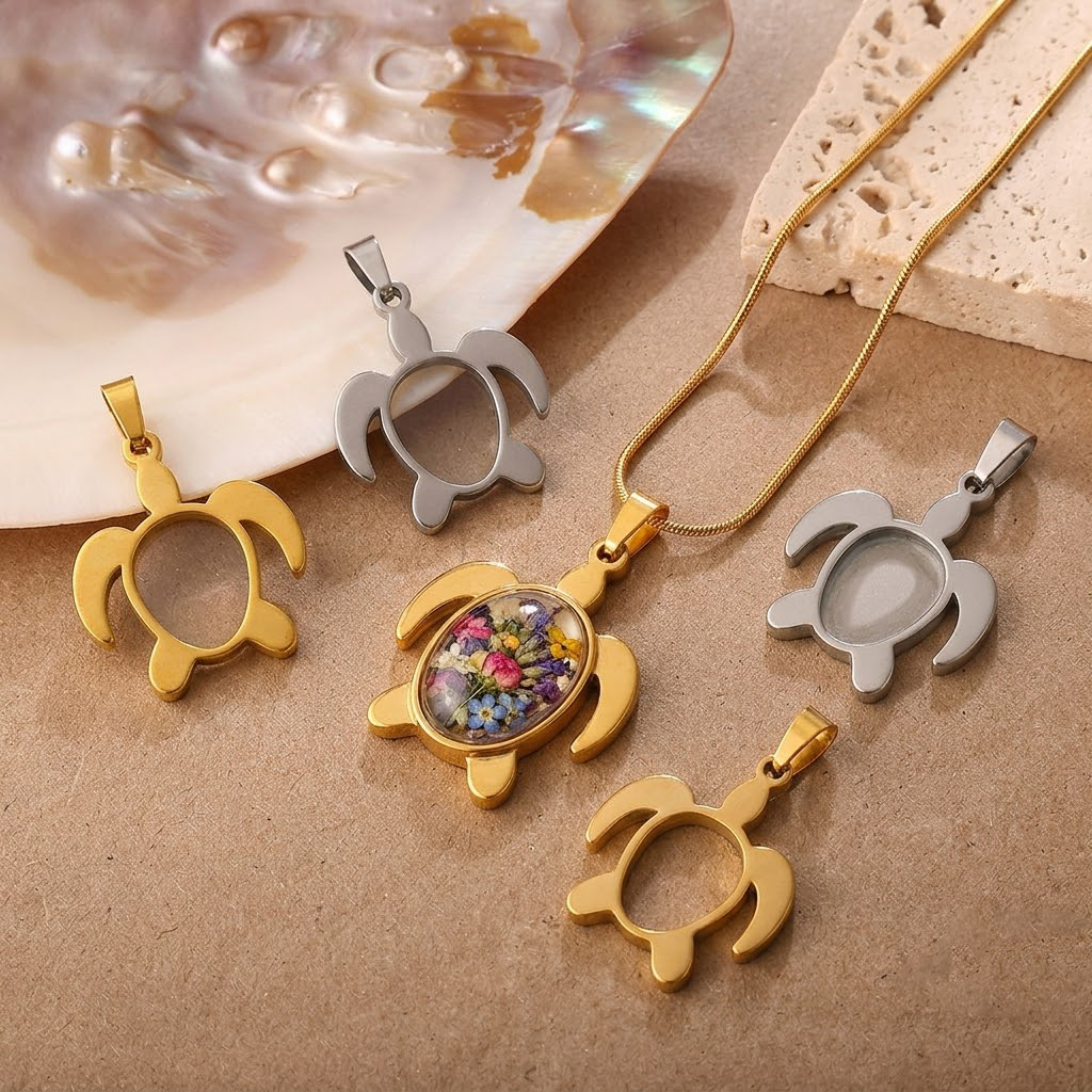 5pcs/Lot Stainless Steel Turtl – Bezels Set Pendant Bewertung und Preis